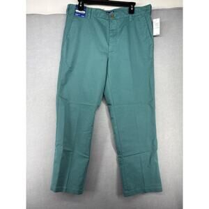 Izod Performance Stretch Straight Fit Flat Front Pants 34x30 Green New W Tag